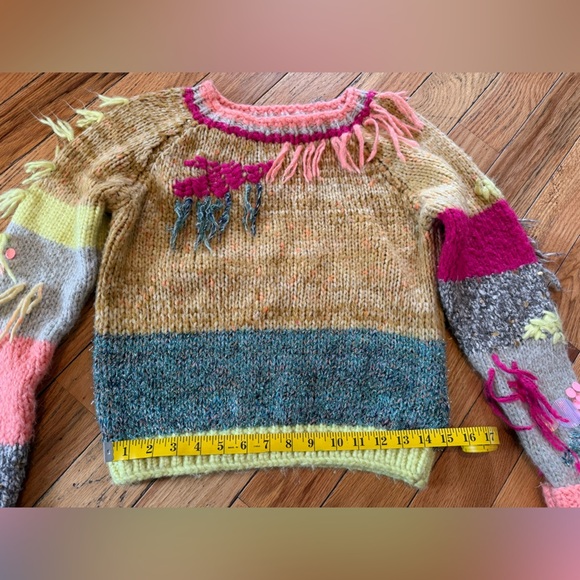 Anthropologie Fringed Colorblock Sweater Women’s Size Small Crew Neck Pullover - Picture 11 of 13